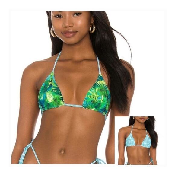 Revolve VDM The Label Blair Reversible Bikini Top in Tropical/Mint Check Sz Sm - Picture 1 of 7